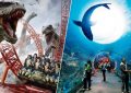 Visitors enjoying rides at IMG Worlds of Adventure and exploring marine life at Dubai Aquarium