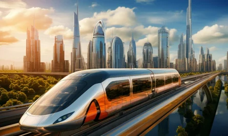 Dubai Metro with city view