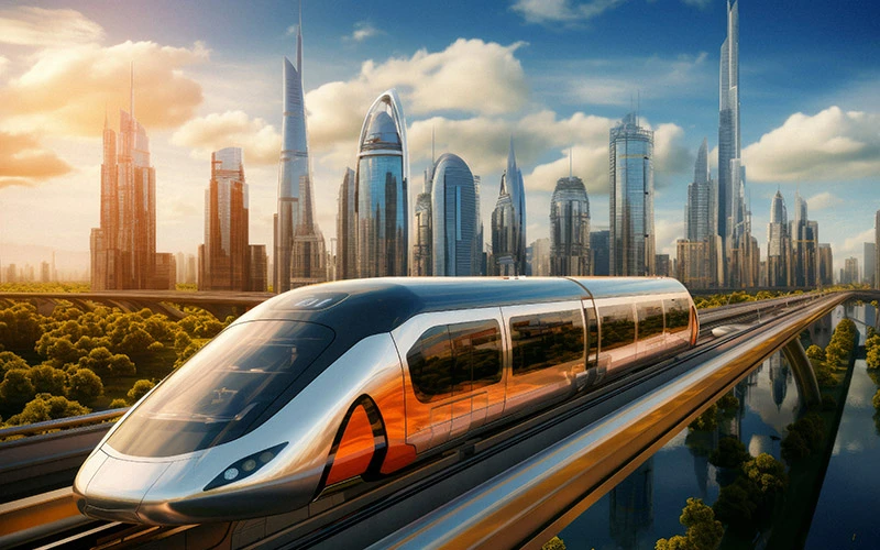 Dubai Metro with city view
